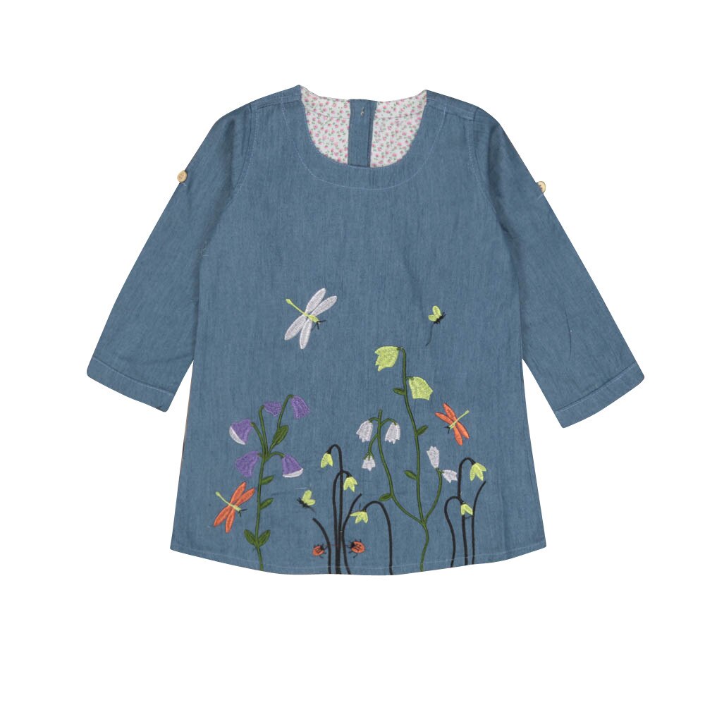 Mode Baby Kids Meisjes Korte Mouw Bloem Borduren Denim Prinses Jurken Peuter Meisje Zomer Kleding Hoge