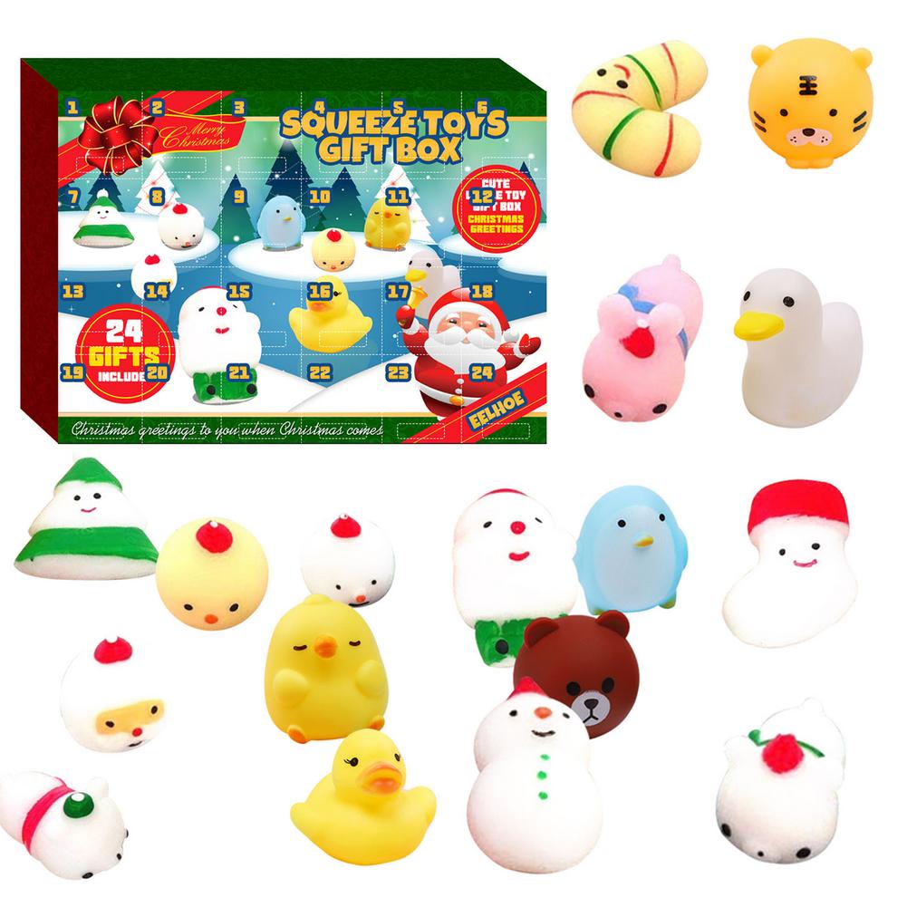 Christmas Advent Countdown Calendar 24PCS Squeeze Toy Kawaii Animals Squishy Mochi Rising Stress Fidgets Toys Xmas