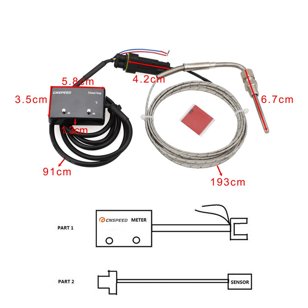 Red Blue LED Exhaust Temp Gauge Exhaust Gas Meter Digital With Sensor EXT Temperature Meter Turbo For 4WD Hilux Patrol EGT