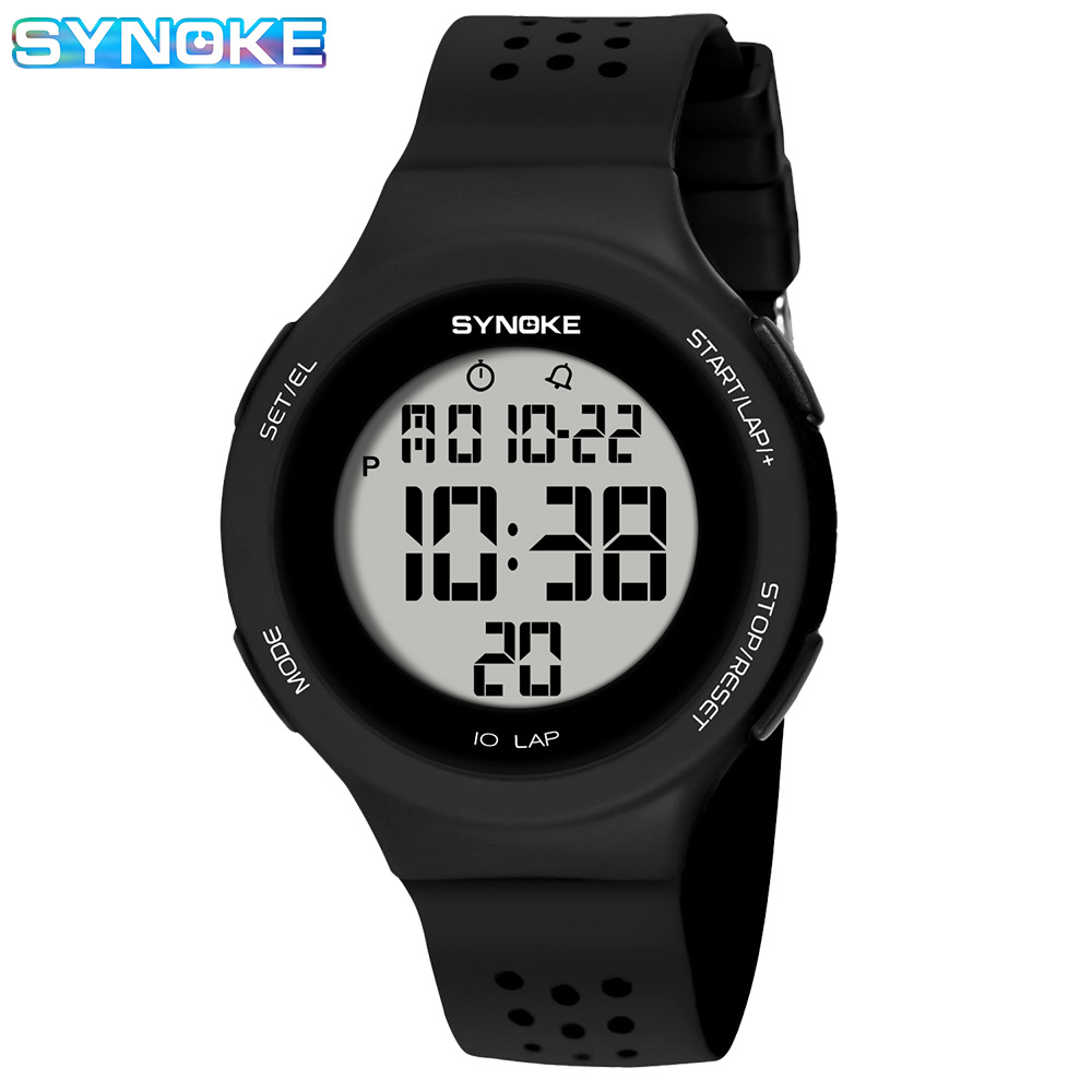 Relojes SYNOKE para mujer, reloj deportivo Digital fino de lujo para nadar, resistente al agua, reloj electrónico LED para hombre, reloj de pulsera de buceo multifunción: Negro