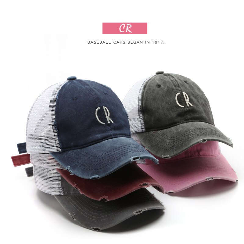 Casquette de Baseball pour hommes et femmes, chapeau d'été unisexe avec lettres, broderie d'ombre, trou rétro, maille respirante, pour l'extérieur, A127