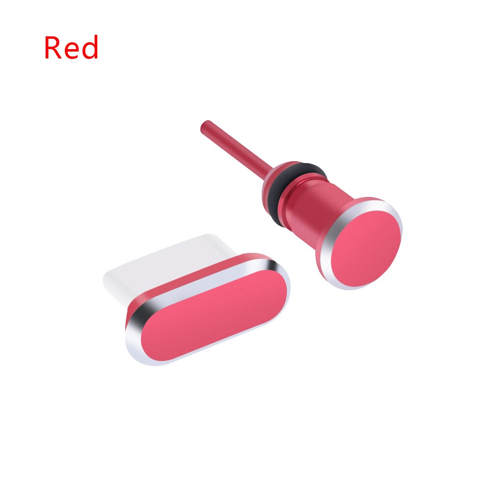 2 pièces universel Type C Port de charge 3.5mm prise poussière prise Sim carte broche métal écouteur Jack USB C poussière accessoires de téléphone portable: red