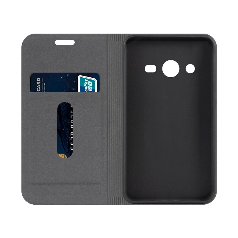 Pu lederen telefoonhoesje met houtnerf voor samsung galaxy core 2, flip-book case, zakelijke portemonneehoes, zachte siliconen achterkant