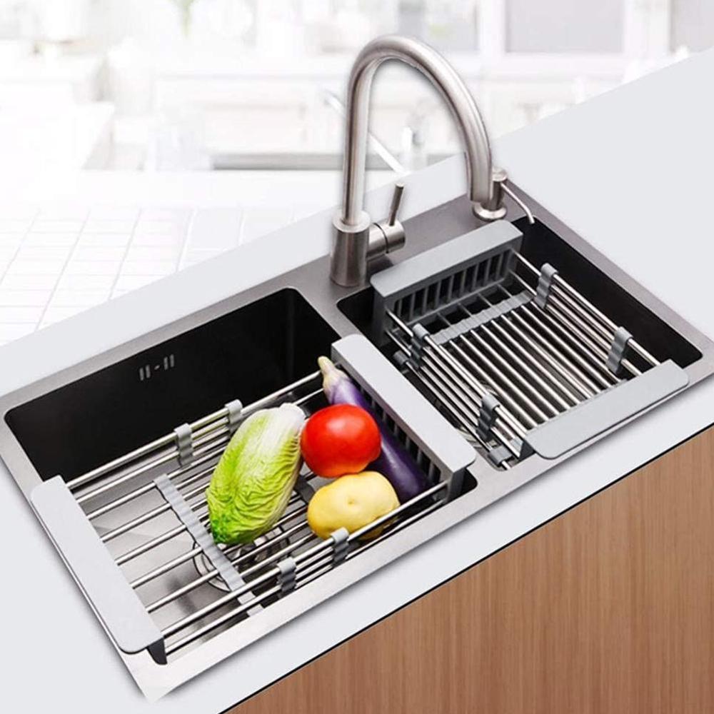 Rack Drain Basket Steel Telescopic Kitchen Shelf Drain For Kitchen Drainers Holder Dish Installation Sin I3H9