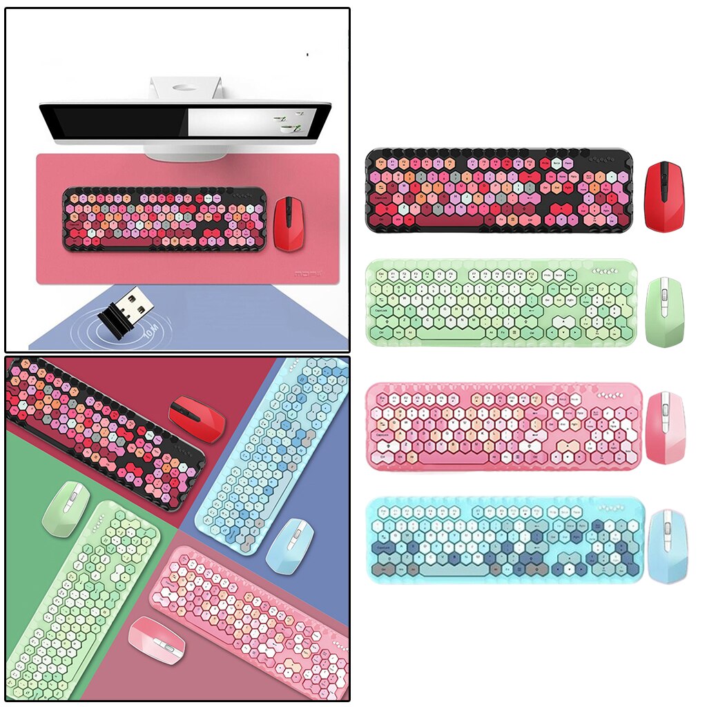 Mixed Color 2.4Ghz Wireless Keyboard and Mouse Set Notebook Desktop Wireless Office Keyboard and Mouse