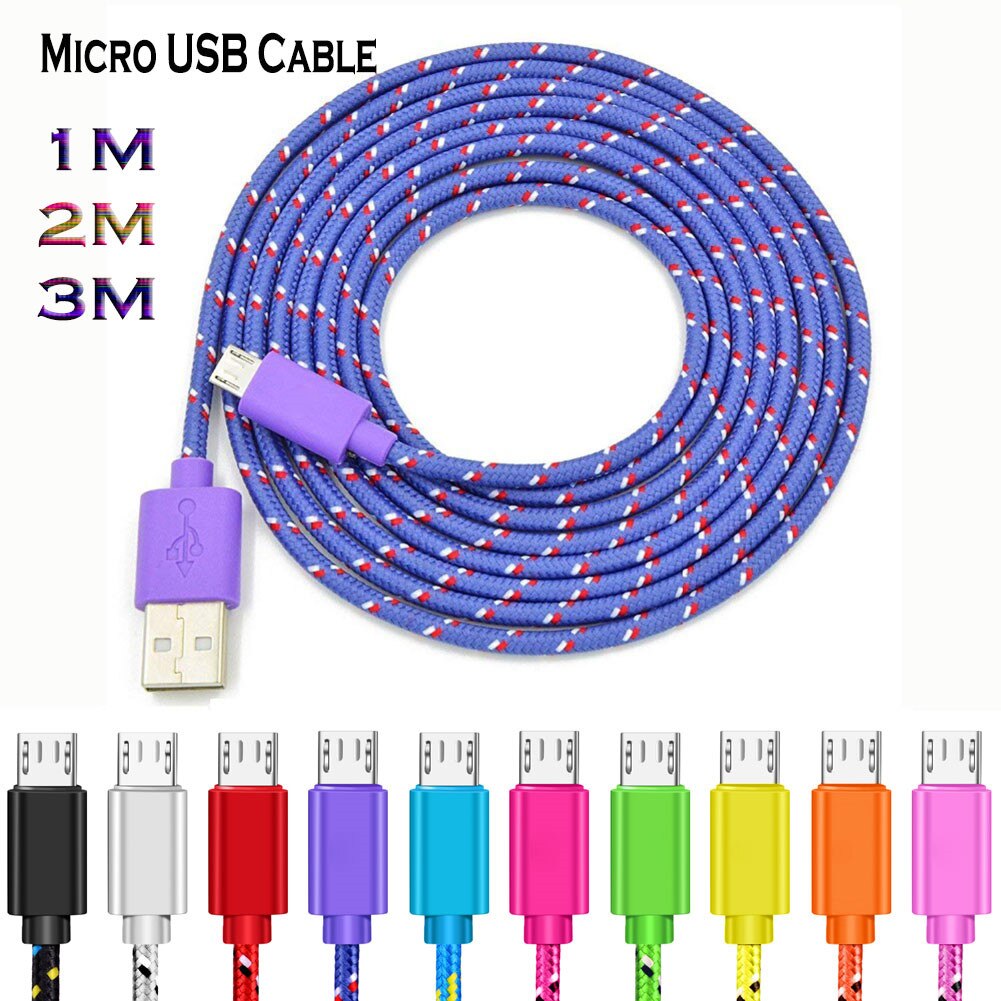 Micro Usb Kabel 1M 2M 3M Nylon Gevlochten Snel Opladen Kabel Voor Samsung Huawei Xiaomi Android Mobiele telefoon Usb Charger Cord