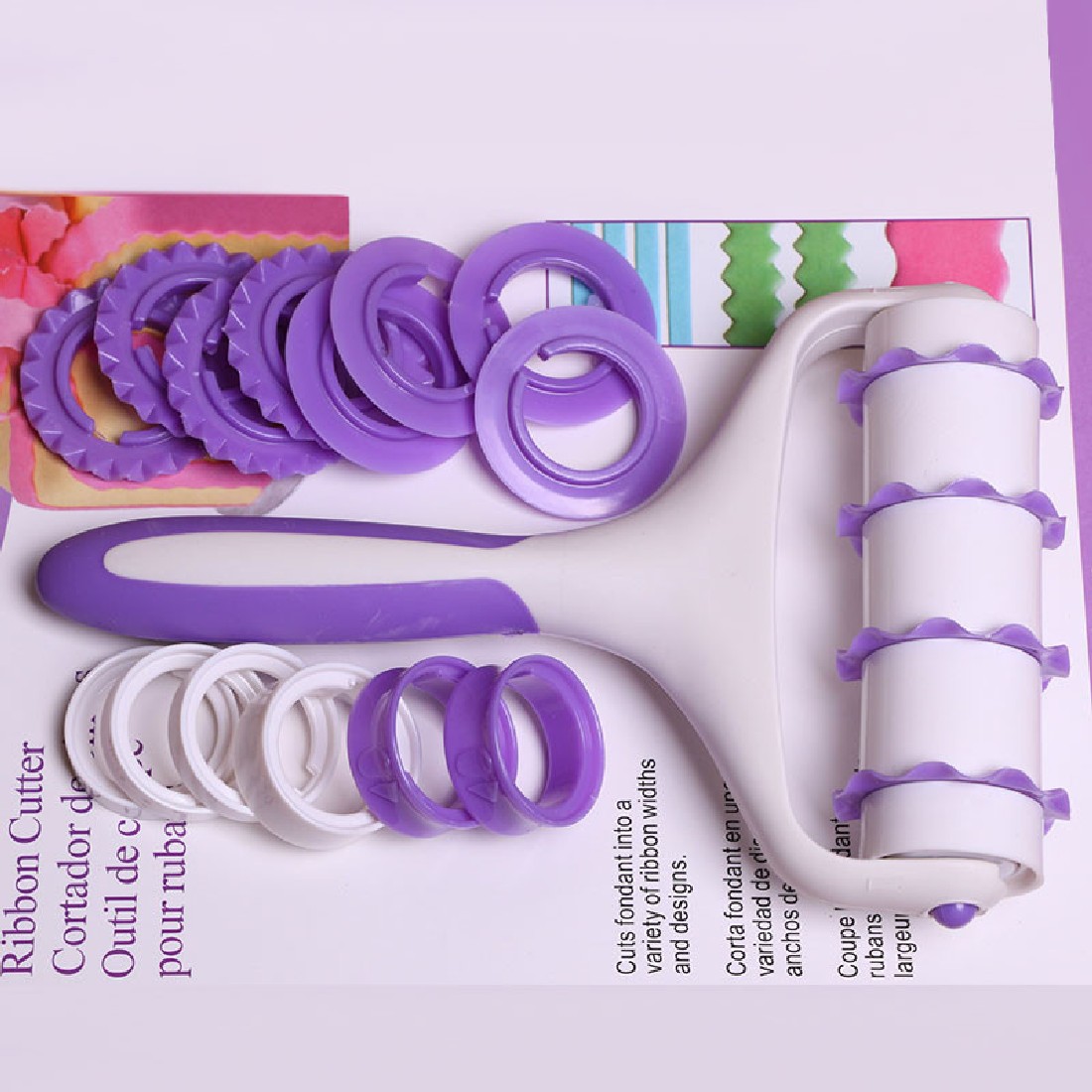 Stil kakerullsett rullet fondant dekorative kantverktøy konditorkuttere kake dekorere bakeverktøy tilfeldig farge