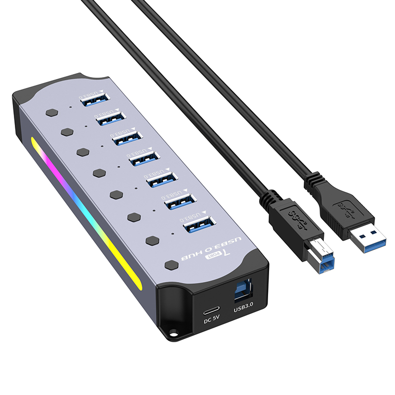 4-7 portów USB 3.0 HUB Aluminiowy konwerter przewodów RGB Stacja dokująca z przełącznikiem do laptopa Akcesoria komputerowe: WHITE