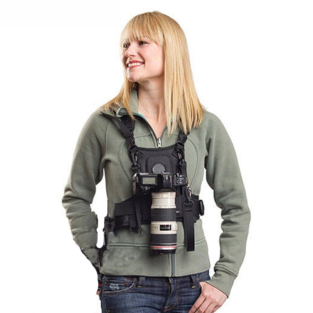 Sistema de arnés de pecho con doble correa para el hombro para cámara, chaleco de liberación rápida DSLR, cinturón para fotografía para videocámara Nikon Canon
