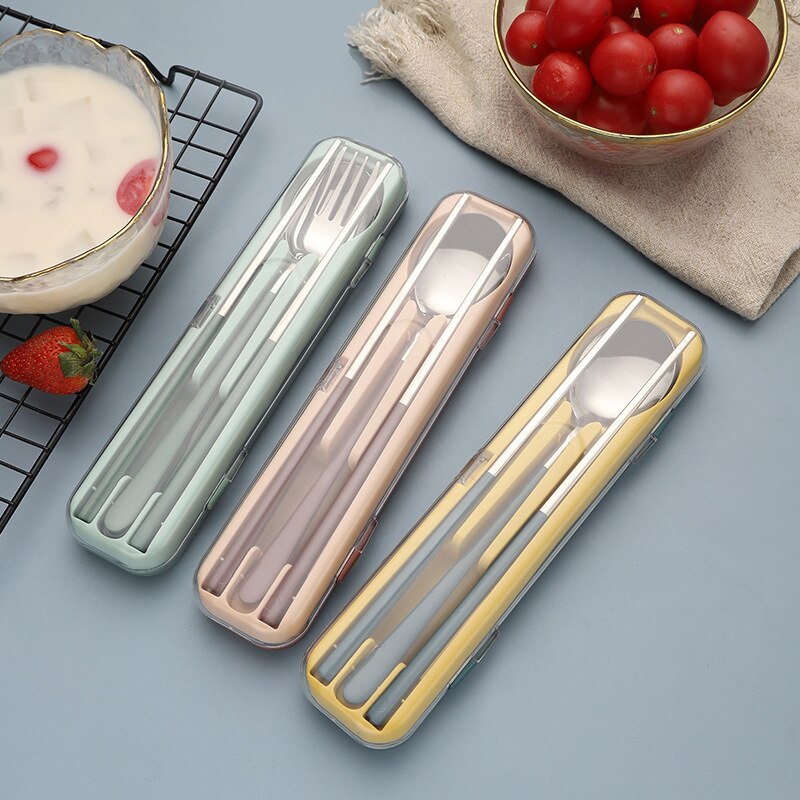 Portable Travel Cutlery Set With Case Stainless Steel Spoon Fork Chopsticks Tableware