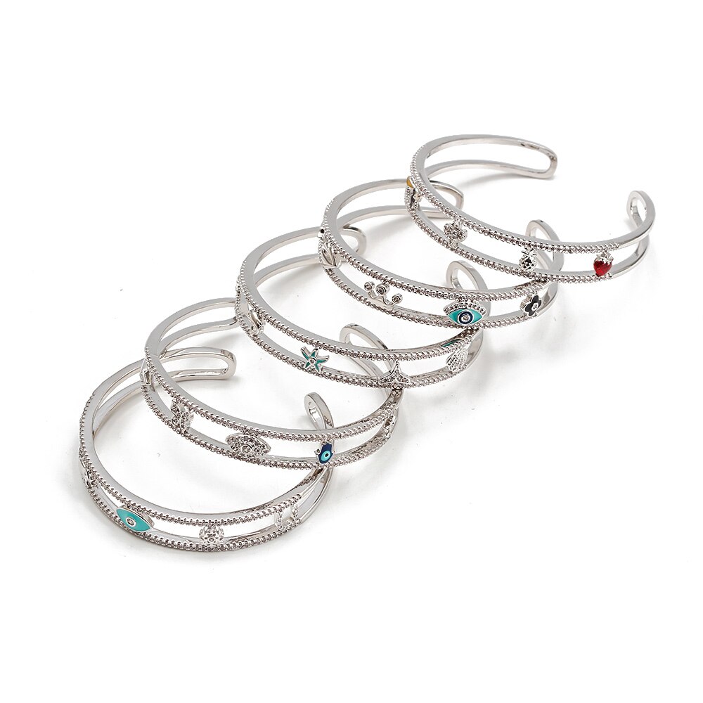 Lucky Eye Goud Kleur Bangle Open Manchet Armband Evil Eye Vlinder Hart Fatima Hamsa Hand Armband Voor Vrouwen Meisjes Sieraden BD241