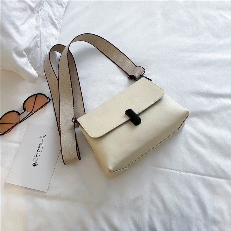lässig Pu Leder Kleine Schulter Taschen Für Frauen Mit Breiten Gurt Weiblichen Einfarbig Crossbody Bote Reise praktisch Taschen: Weiß