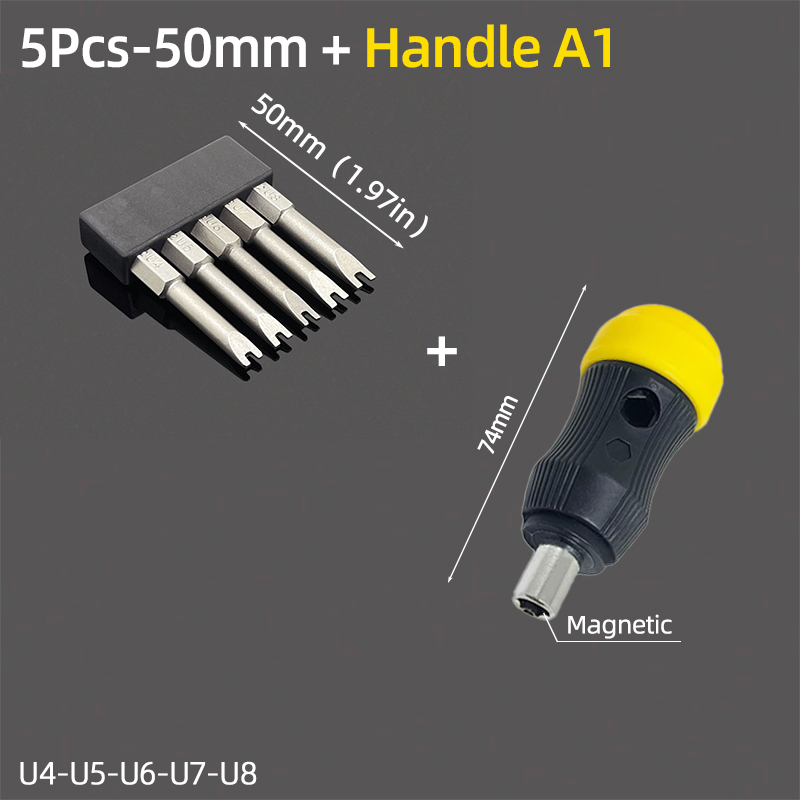 Magnetisk u-formad skruvmejselbitssats 1/4 " insex  s2 stål 50mm u4 u5 u6 u7 u8 u- typ skruvmejselbits spärrnyckel handverktyg: Vit