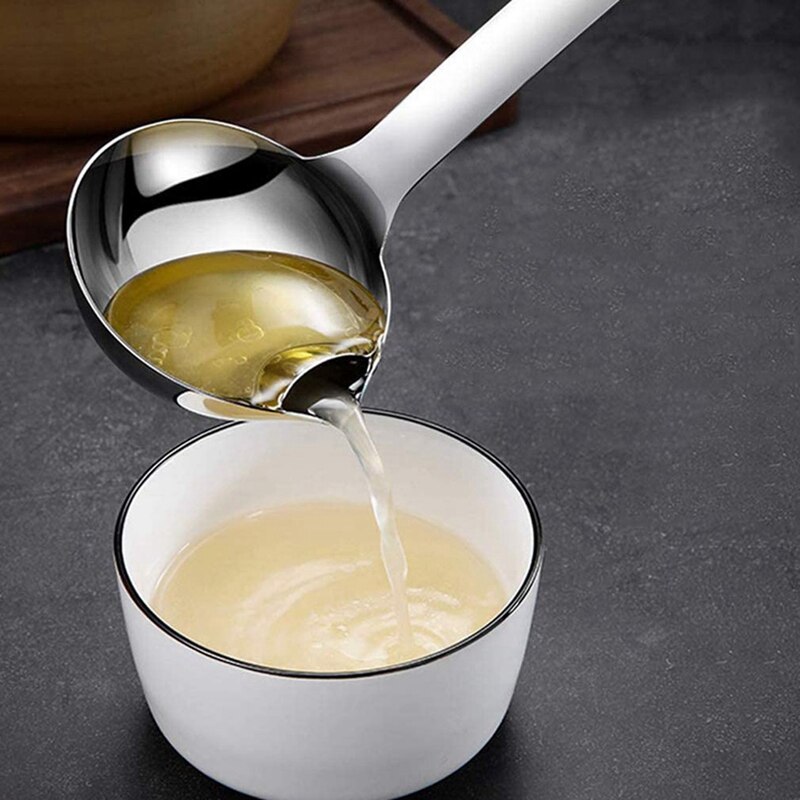 Stainless Steel Oil Separator Spoon Separator Ladle, Heat Insulation Anti-Scalding Long Plastic Handle, Soup Ladle