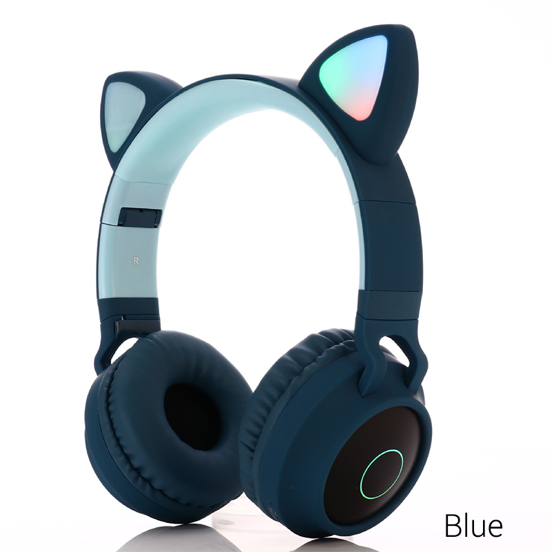 LED Cat Ear Noise Cancelling Headphones Bluetooth 5.0 Young People Kids Headset Support TF Card 3.5mm Plug With Mic: Blue no Box
