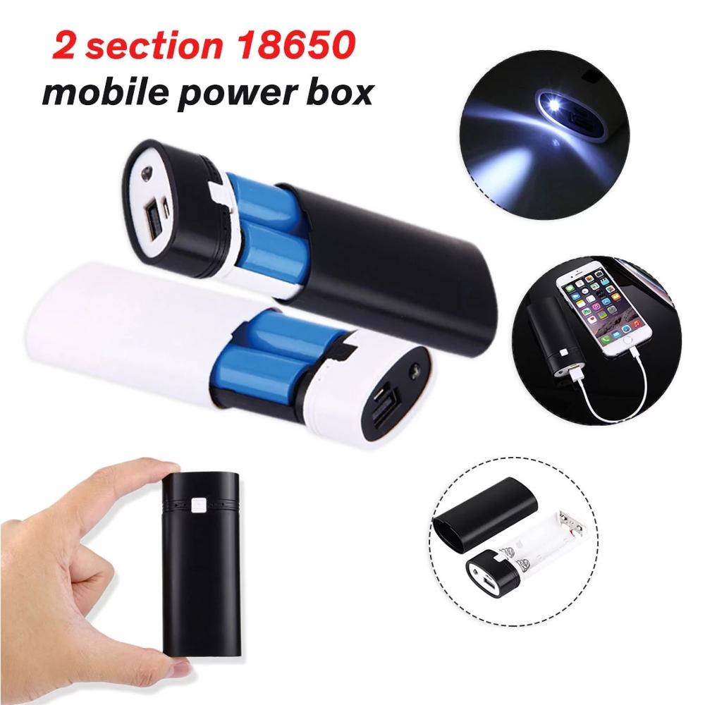 Draagbare 2xx usb powerbank, batterijlader, doe-het-zelf doos voor telefoon 18650 powerbank voor iphone, externe batterij opladen
