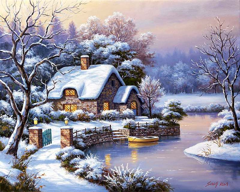 Huacan Kruissteek Borduren Winter Landschap Katoenen Draad Schilderen Diy Handwerkpakketten 14CT Winter Home Decoratie: CT-143