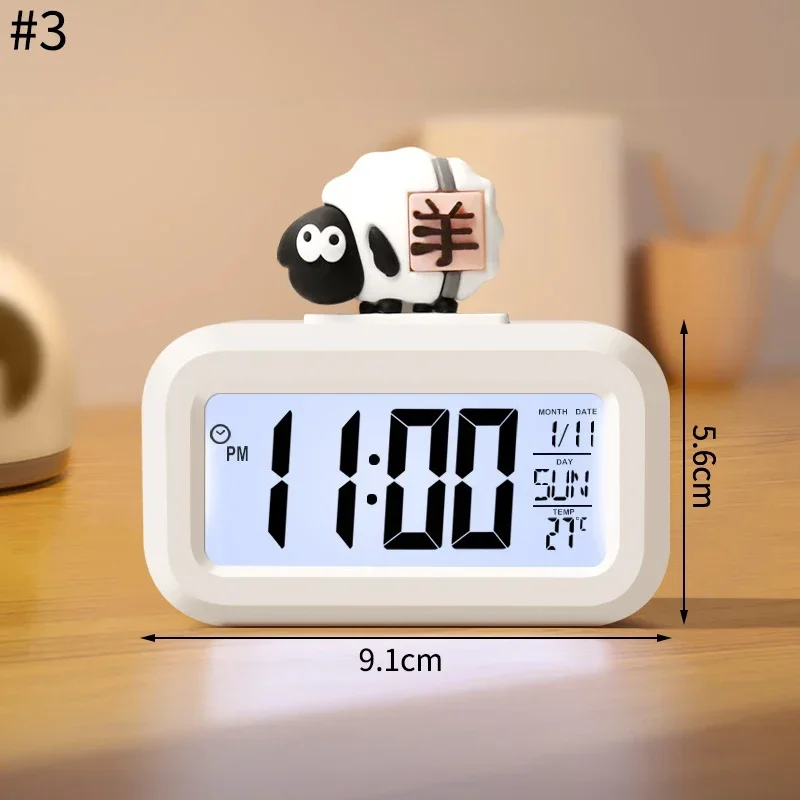 LED Digital Clock Cute Kawaii Rome Decor Cartoon Pig Alarm Clock with Night Light Room Cute Watch Bedroom Bedside Ornaments: black