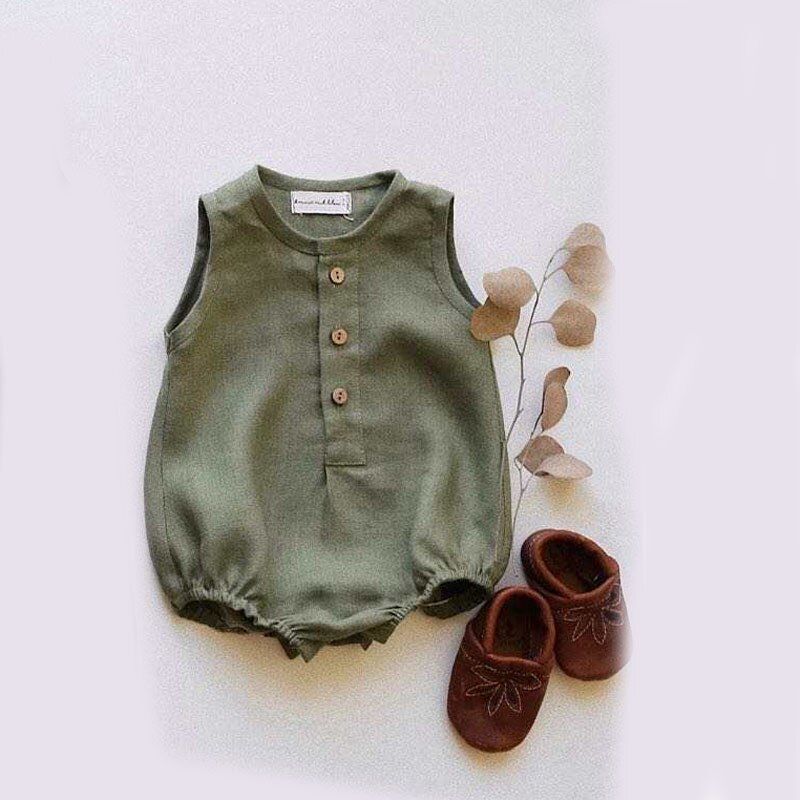 Tuta per bambini senza maniche estiva in cotone e lino per neonato pagliaccetto per bambino Set di abbigliamento per bambini gilet per bambini