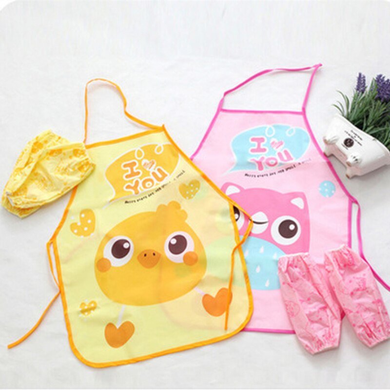 1 Set Kids Apron Adjustable Burp Cloths Feeding With Sleeves Children Painting Kitchen Cooking Waterproof Protection Accessories