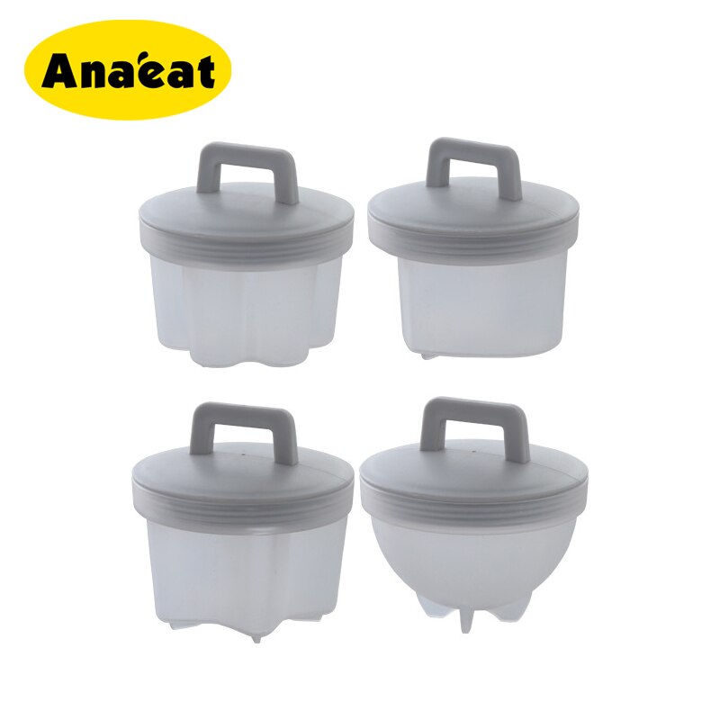 ANAEAT 4 Pcs/Set Plastic Egg Poacher Set Kitchen Egg Cooker Tools Egg Mold Form With Lid Brush Pancake: gray