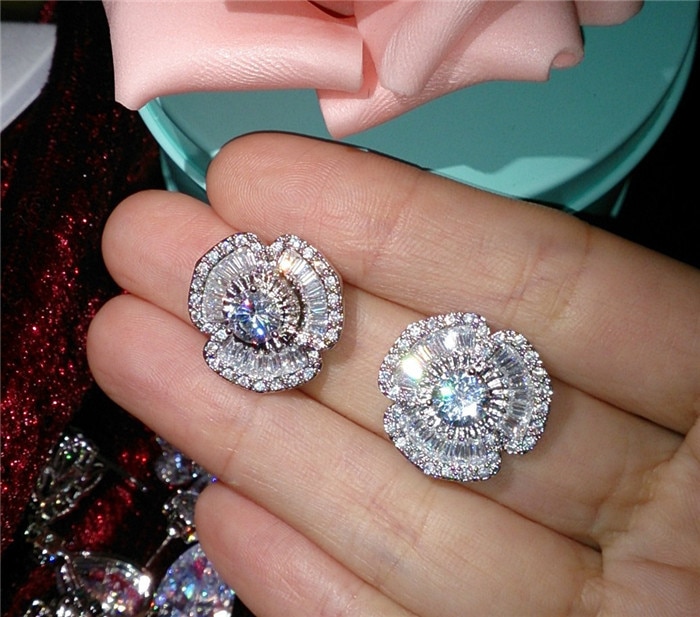 luxury Flowers 925 sterling silver women earrings for lady anniversary jewelry moonso E5674