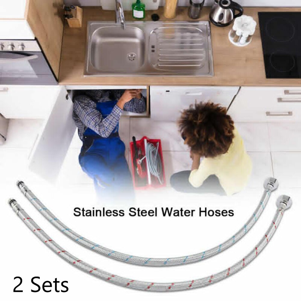 2Sets G1/2 Toilet Tap Connector Flexible Hose Faucet Water Heater Inlet Pipe Chrome Bathroom Water Head Showerhead Pipe