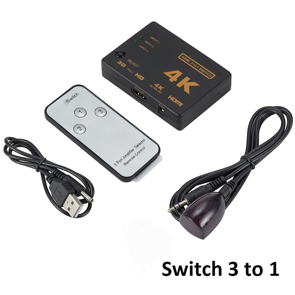 3 Port HDMI Splitter Switcher In 1 Out Hub Box +Remote Remote Control Auto Switch 1080P HD HDMI switch