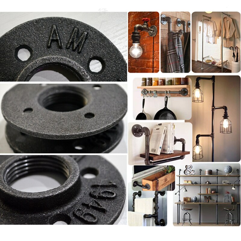 Accesorios de tubería de hierro fundido, reborde de pared/suelo de hierro maleable, negro decorativo, BSP, agujero roscado, 1/2 &quot;, 3/4&quot;, 1 ud.