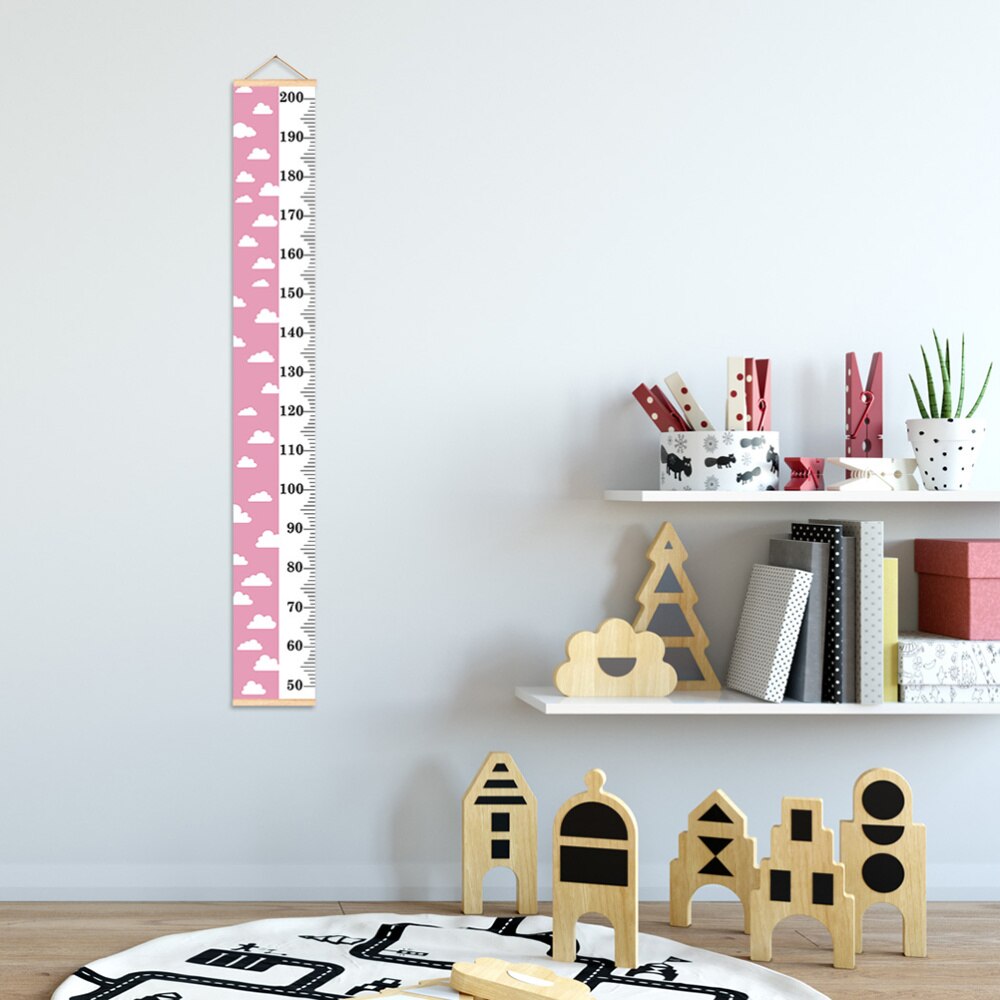 Wall Ruler Growth Chart Height Growth Chart Wood and Canvas Baby Growth Chart for Nurseries Bedrooms Wall Decor - White Cloud (S