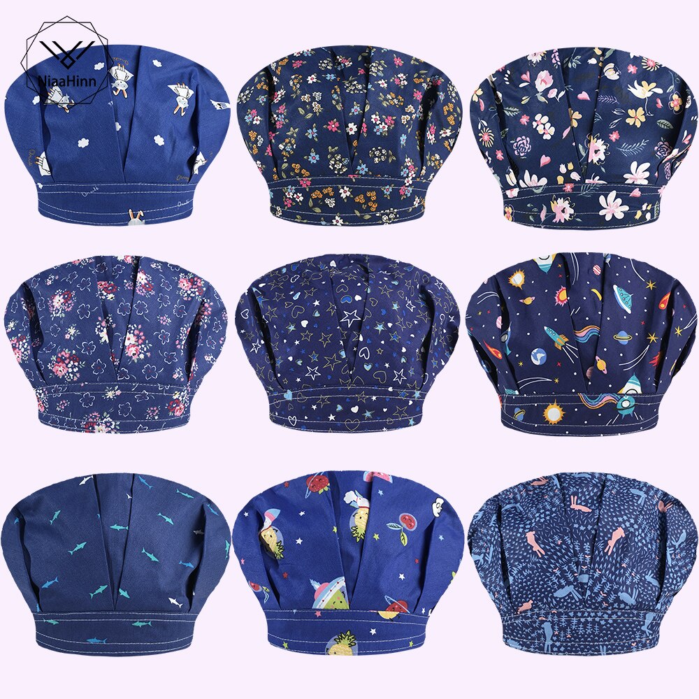 Adjustable cooking hat for men and women kitchen cafes elastic berets catering cooking caps printed work caps chef hat Long hair