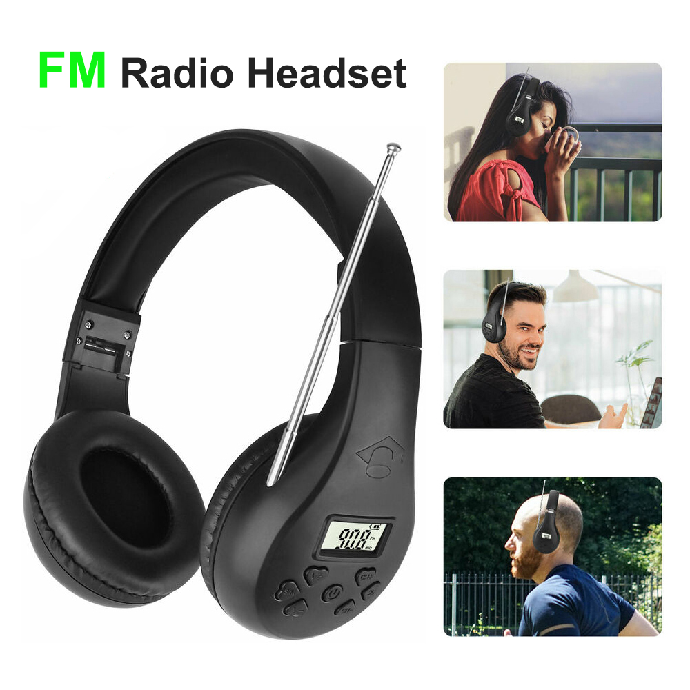 Auriculares estéreo con receptor de Radio FM portátil, cascos con pantalla Digital para conferencias, interpretación simultánea: Negro