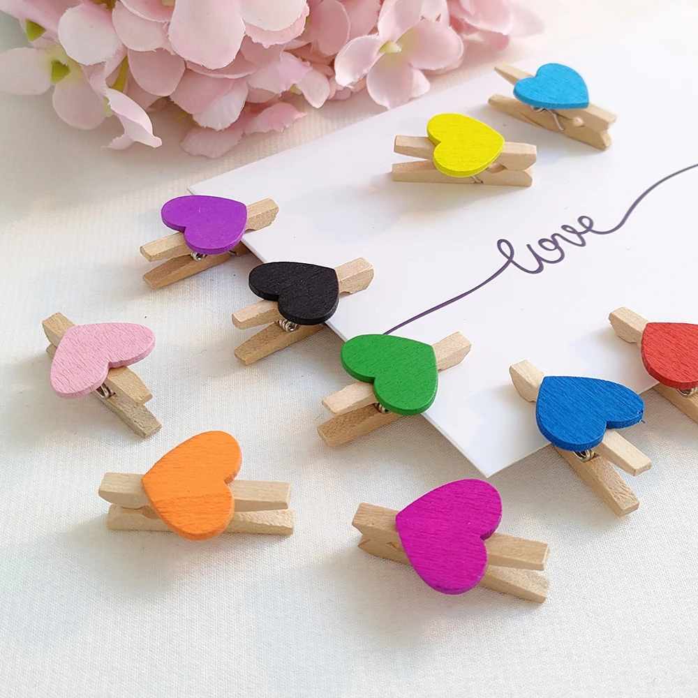 10/50 stücke rotes Herz Liebe Holz Kleidung Fotopapier Anbindung Stift Mini Wäsche klammer Postkarte Clips nach Hause Hochzeit Valentinstag Decorati