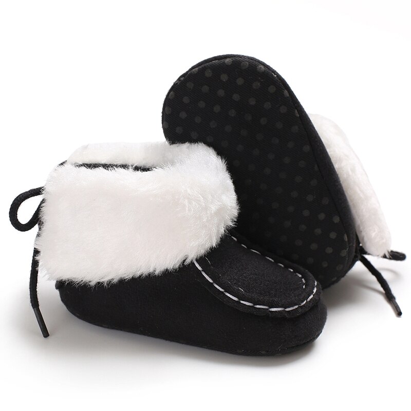 Novo Inverno Quente Hand-made Prewalker Botas De Pelúcia Menina Menino Da Criança Anti-silp Prewalker Velo Bota Lace Up berço Calçados Sapatinho de neve: Black / 12