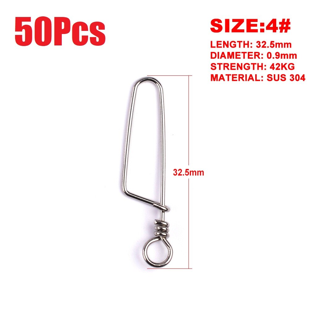 50pcs/bag Stainless Steel Hook Fast Clip Lock Snap Swivel Solid Rings Safety Snaps Fishing Hook Connector grip swivel articulos: 4  50pcs