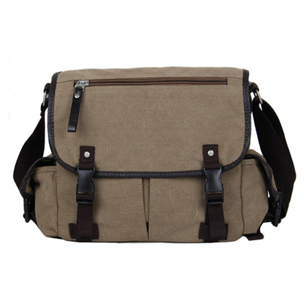 Klassieke Mannen Schoudertas Mannen Canvas Messenger Bag Outdoor Vakantiereizen Multi Pockets Satchel Handtassen Mannen tas: Khaki