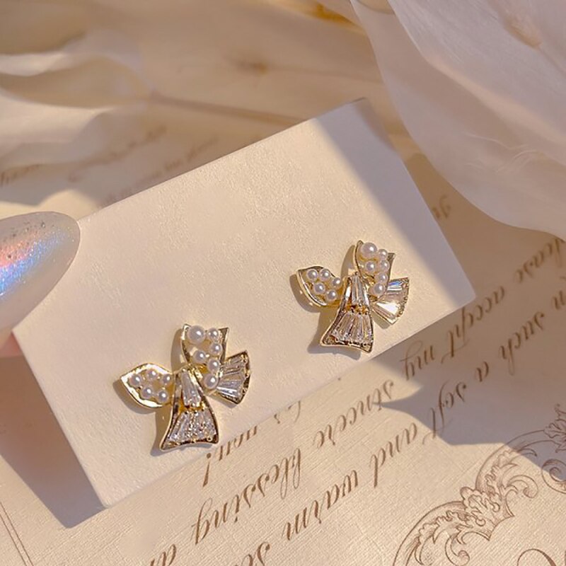 Boucles d'oreilles coréennes élégantes en Imitation de perles pour femmes, bijoux brillants en strass, à la , pour fête de mariage, pour amis: ER22Y0180