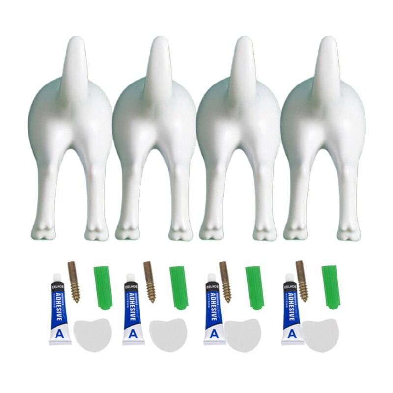 Gxma 4 Stuks Nordic Stijl Leuke Plastic Hond Staart Haken Met Schroeven Plakband Muur Gemonteerde Sleutel Hanger Hoed Jas muur Haak Thuis