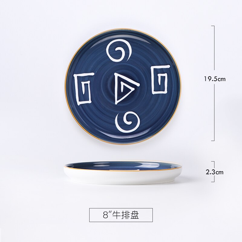 Serving Plate Dinner dish Underglaze Color Tableware Dish Steak Flat Plate Breakfast Plate Hand-painted Ceramic: 8INCH D