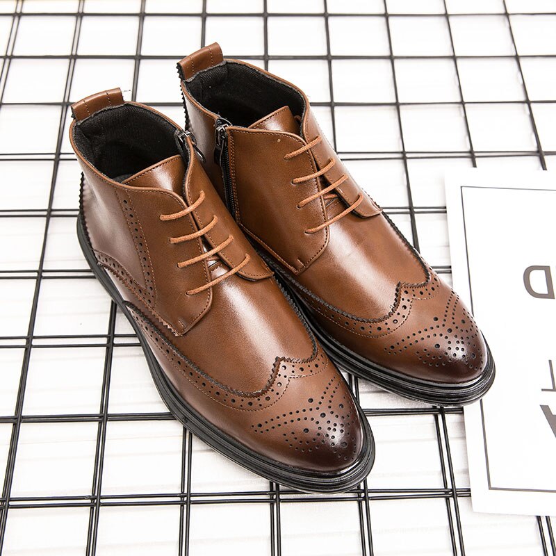 Italiensk klassisk læder mænd støvler formelle vinter varme mokkasiner homme stor størrelse retro støvle brogue oxford sko til mænd