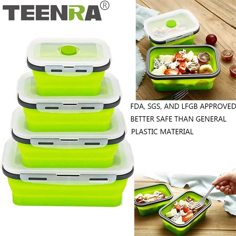 TEENRA Silicone Collapsible Lunch Box Set Silicone Food Container Storage folding Food Bento Lunch Box Microwave Dishwasher Safe
