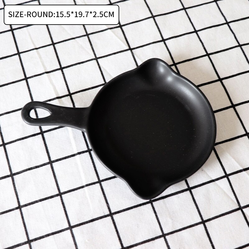 Matte Ceramic Baking Dish Round Plate Pasta Lasagna Pan with Single Handle Fruit Salad Dinner Plate Nordic Baking Dish Tray: Round-Black
