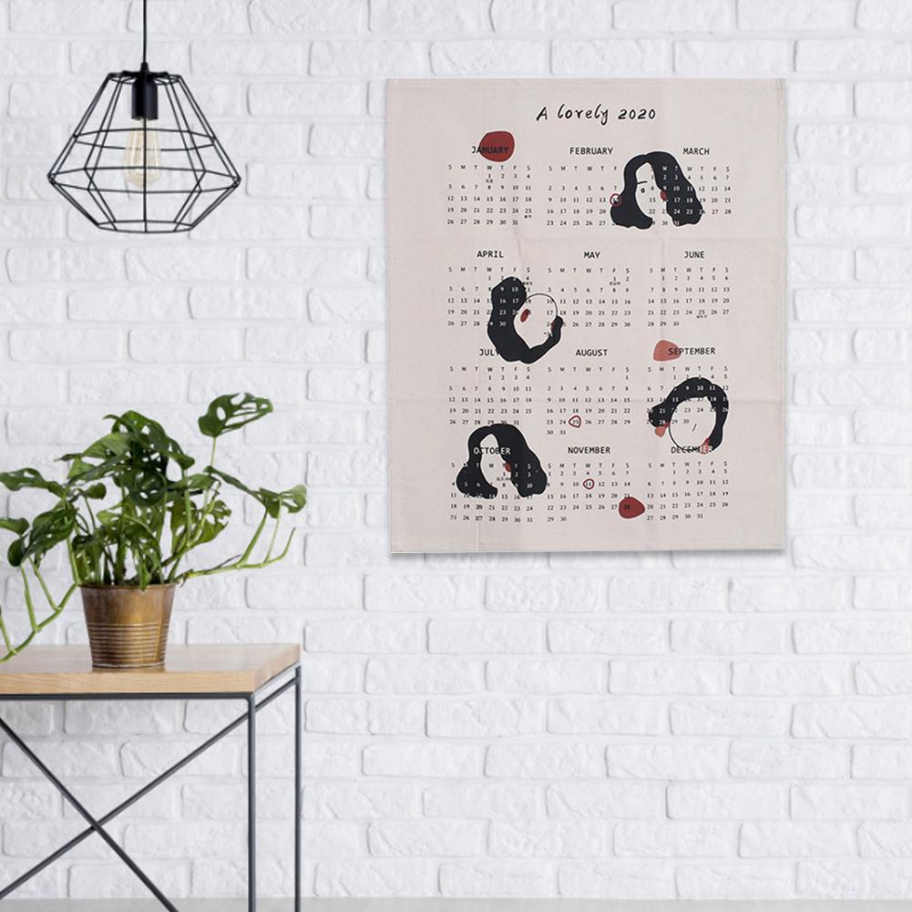 År bomull klut vegg henger kalender daglig planlegger klut trykt kalender hjemmekontor dekor