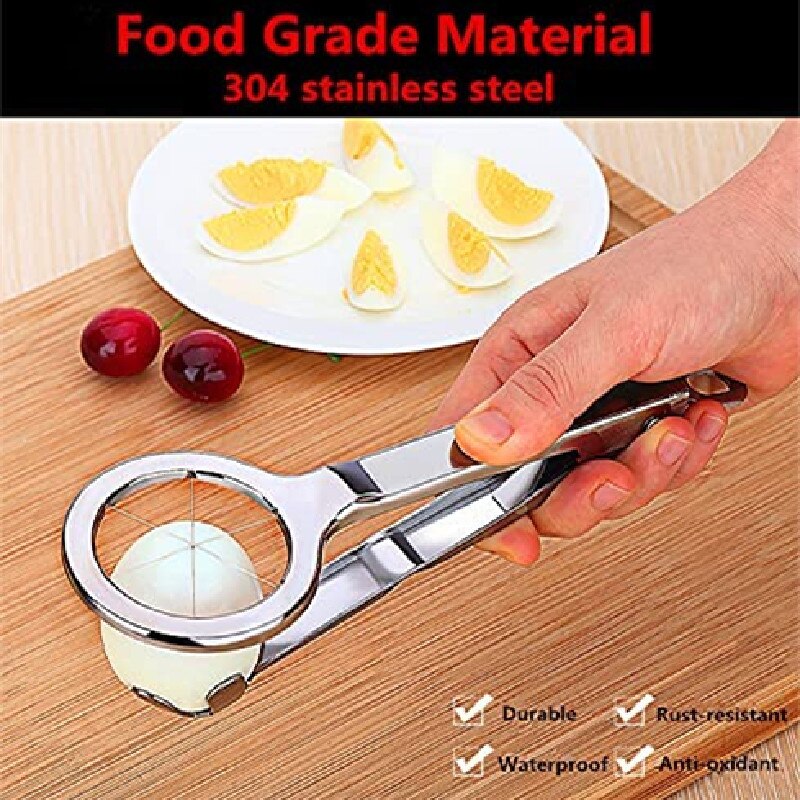 Stainless Steel Egg Slicer Egg Cutter with Handle for Hard Boiled Egg Heavy Duty Food Fruit Slicer with Six Blades Dishwasher