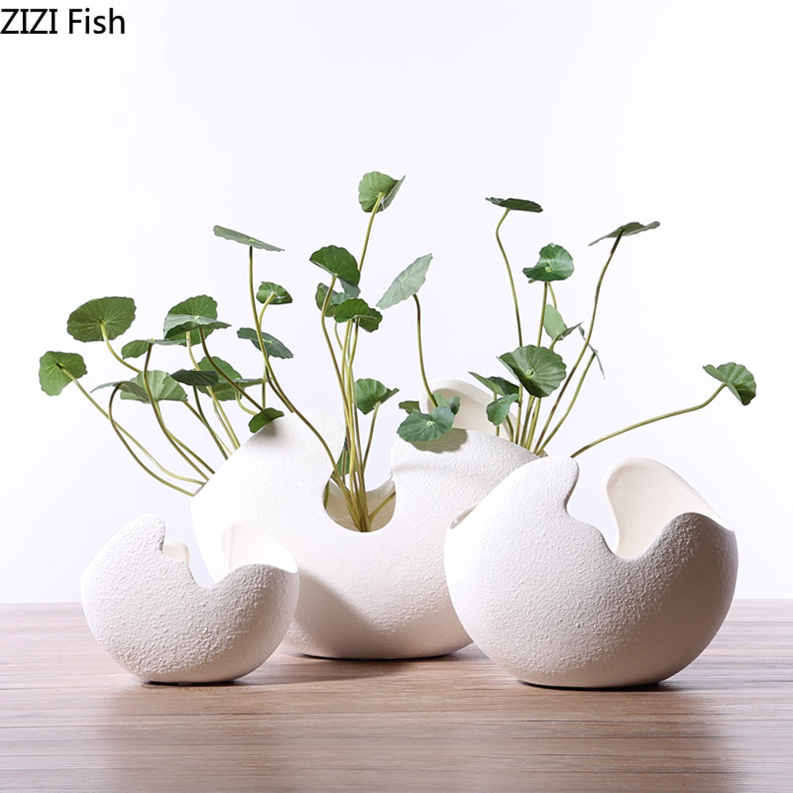 Vase à fleurs en céramique Imitation coquille d'œuf, artisanat chinois, Pots de fleurs hydroponiques en porcelaine, décoration artistique de salon