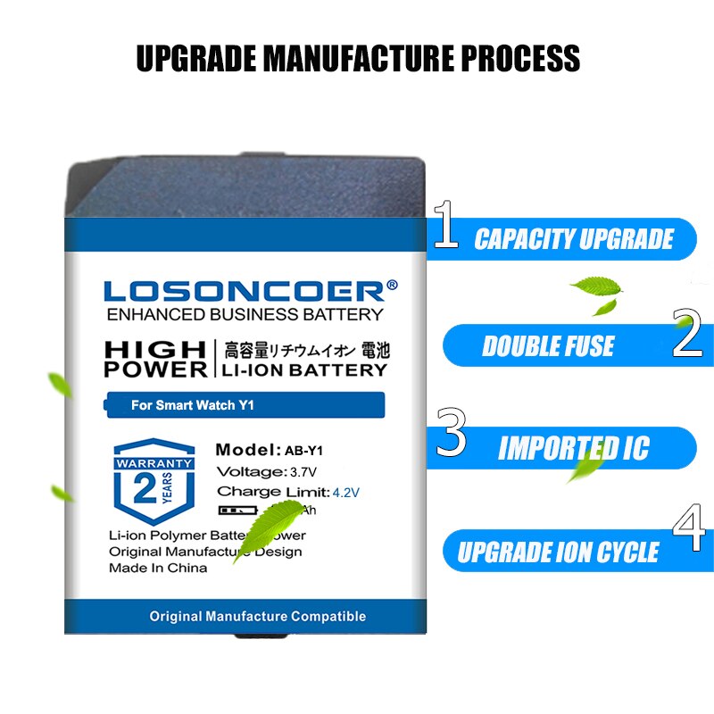LOSONCOER 490mAh Top AB-Y1 Battery for Smart Watch Y1 Watch Bluetooth Watch Phone RXY-Y1 JHCY-T11