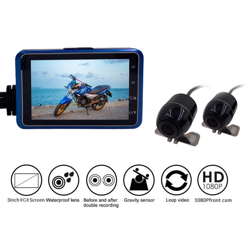 1080p hd 3 inch dubbele camera motorfiets dvr dashcam rijrecorder g-sensor