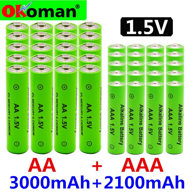 AA+AAA 100% 1.5V Rechargeable AA Battery AAA Alkaline 2100-3000mah For Torch Toys Clock MP3 Player Replace Battery