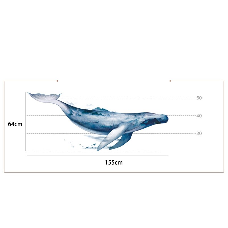 Large Whale Animals Wall Sticker PVC 3D Art Decal Sticker for Children Room Nursery Wall Decoration Home Decor 155X64cm