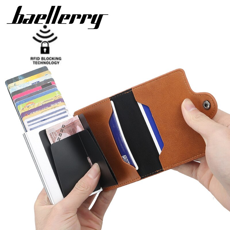 Baellery-portefeuilles pour hommes, Rfid 14 porte-cartes, Vintage, noir, porte-monnaie court en cuir, Mini-portefeuille
